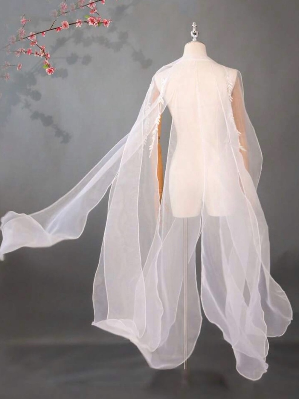 Sheer White Chiffon Bridal Capelet - Elegant Draped Wrap brand new